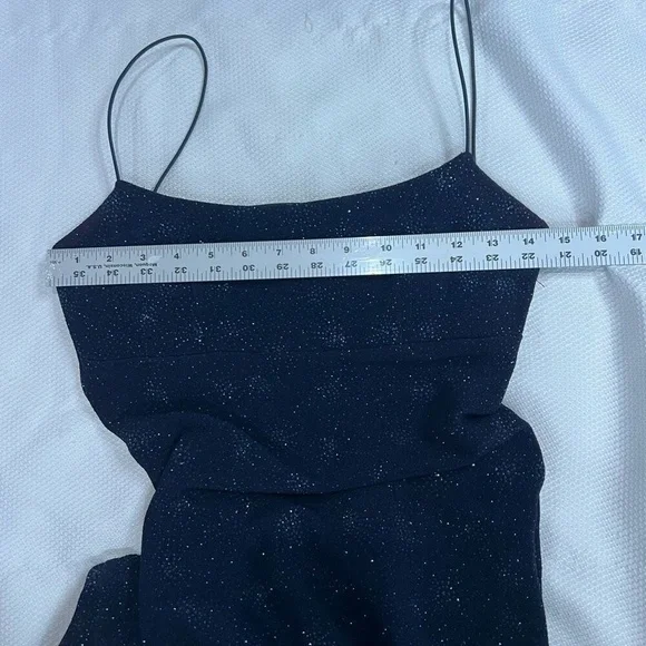 90s‎ Y2K Navy Blue Turquoise Sparkly Starburst Low Back Spaghetti Strap Dress - Picture 7 of 13